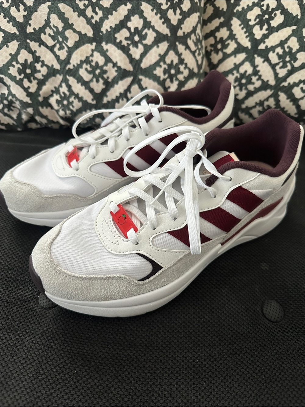 adidas Women’s White and Burgundy Retro-Style Sneakers